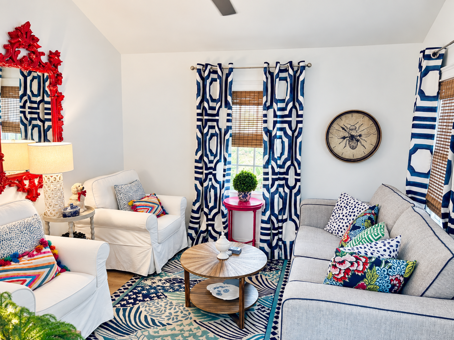 Bright living room with coastal decor